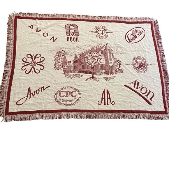 Vintage Rare Avon Mrs Albee Collectible Throw Blanket Red Cream - Picture 1 of 11